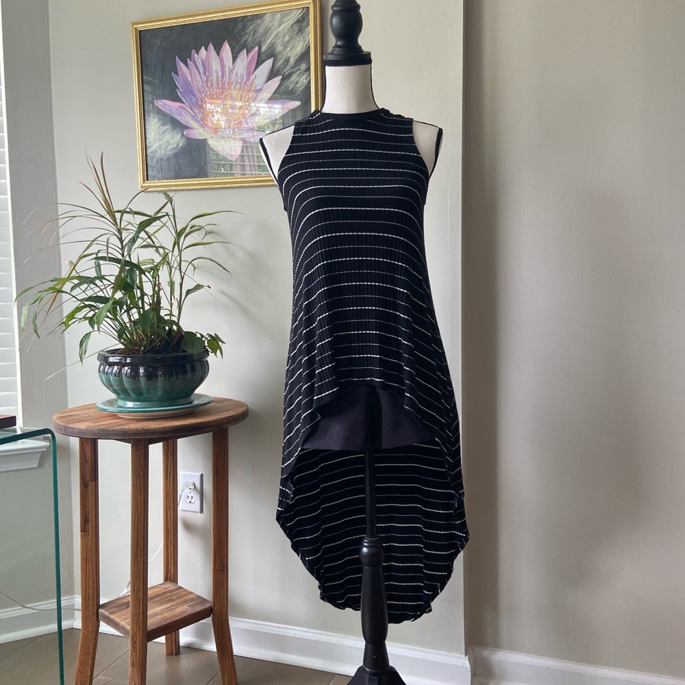 High Low Tank Top with Black and White Stripes